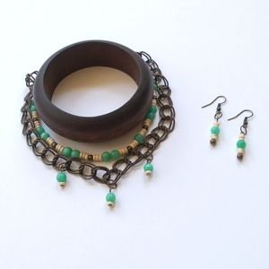 Boho Turquoise White Bone | Wood Demi-Parure Set